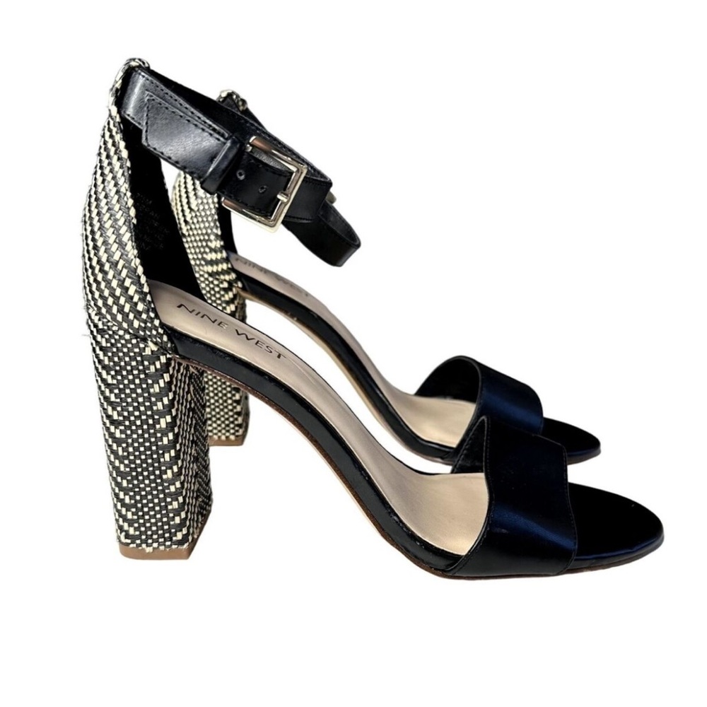 Nine West Black Heels with Block Heel and Minimal Straps (4 inch heel)
